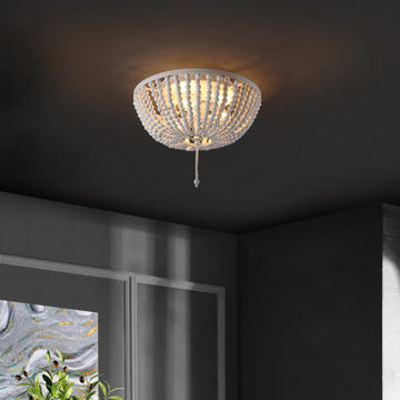 Allison 15" Wood Beaded/Metal LED Flush Mount - JONATHAN Y